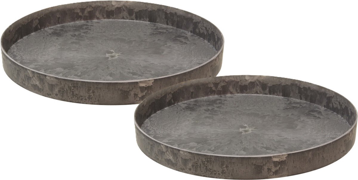 Othmar Decorations Kaarsen plateaus/dienbladen - 2x - grijs - D27 cm - kunststof - rond
