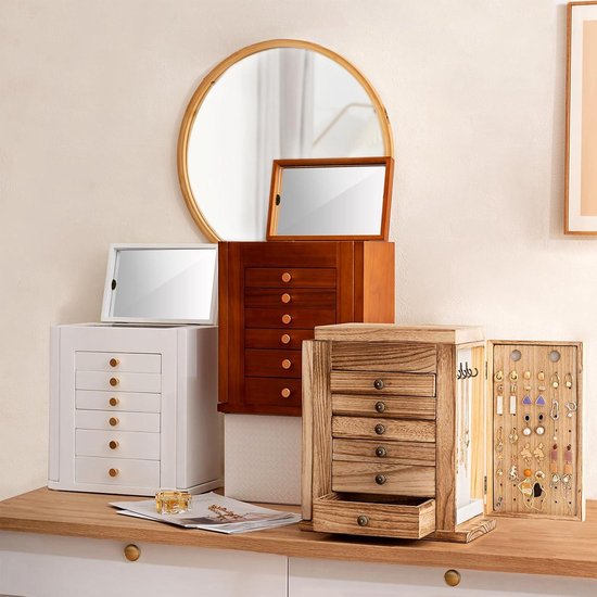 Ancienne Boîte à Bijoux En Bois Avec Miroir - Coffret Vintage Occasion