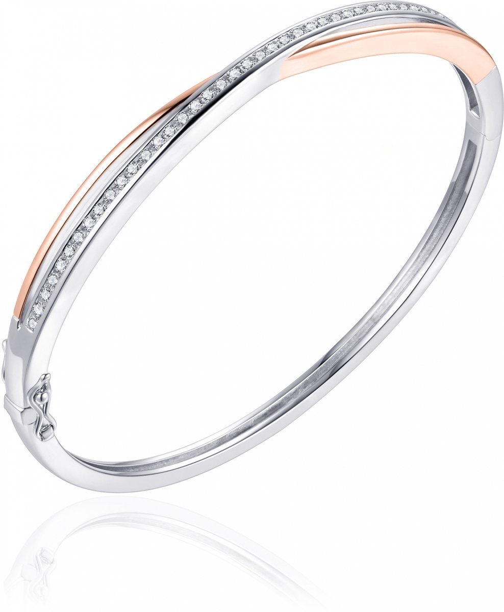 Gisser Jewels - Armband - Bangle gezet met Zirkonia - 5mm Breed - Maat 56 - Bi-color Rosé verguld Zilver 925 - SB17R-56 - Sieraad - Dames