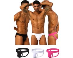 LekkerStout 3-Pack Jockstraps - Zwart/Wit/Roze - Sexy Herenondergoed | L | ( LS182 )