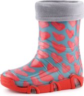 Ladeheid Kinder Regenlaarzen - Gevoerd Rubberen Laarzen met manchet Waterdichte - PVC - LA-ZT-Szuwarek - Turkoois Roze Harten - 35/36