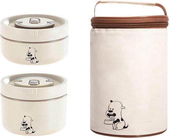 Draagbare geïsoleerde lunchcontainer 304 roestvrij staal Lekvrij Draagbare ronde thermische Bento-lunchbox met deksel en thermische tas  15
