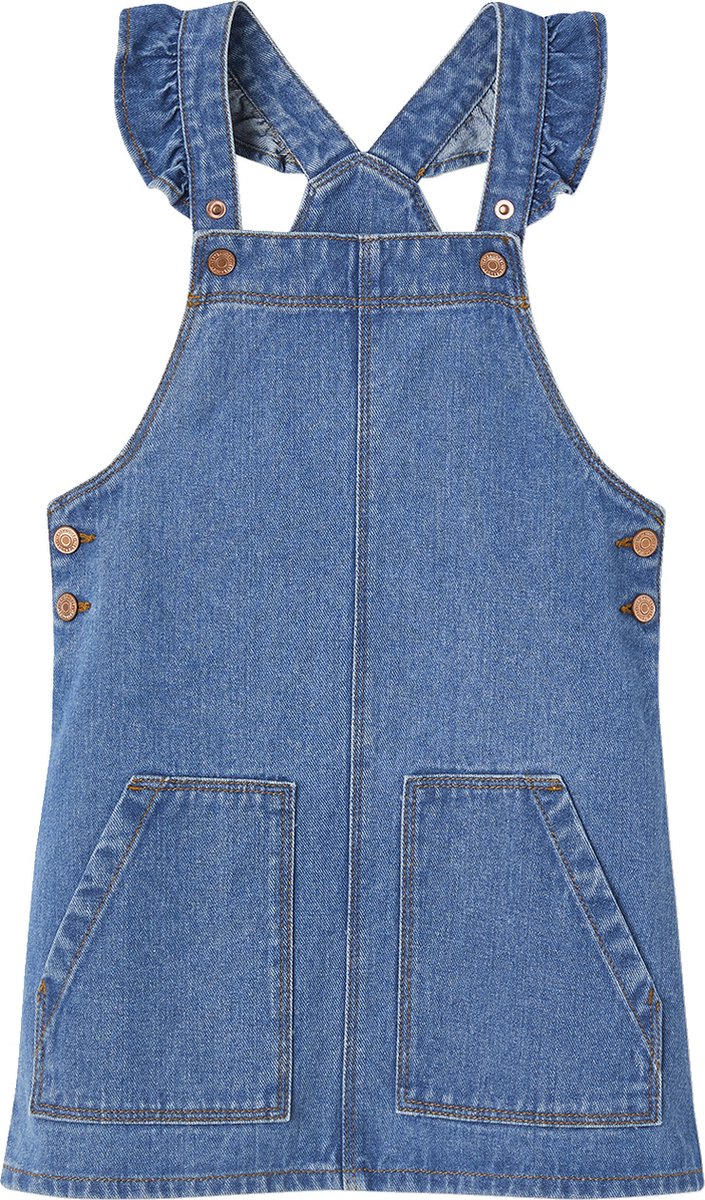 Vertbaudet Salopettejurk van jeans met ruches op de schouders bol