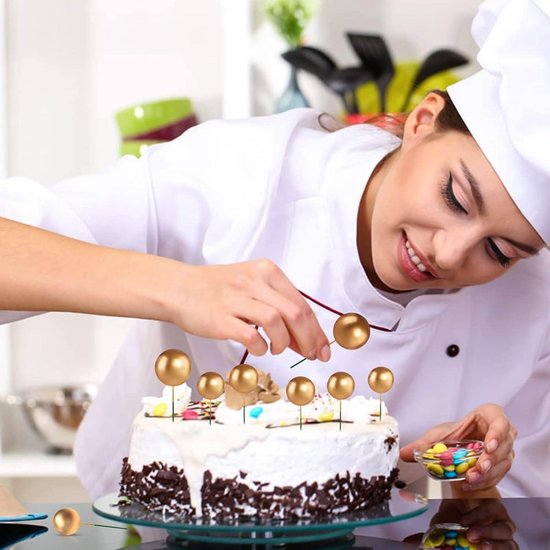 60 Zwarte, Gouden En Zilveren Taartdecoratieballen – 4 Maten – Schuim Met Draad – Voor Bruiloft En Verjaardag