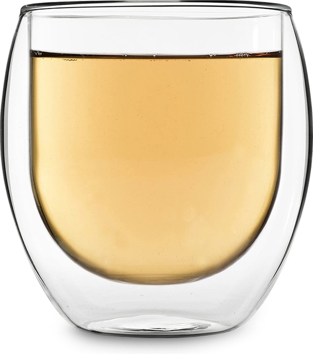Feelino 1x Dubbelwandige Glazen Theekop, Theeglazen met 410 ml, Dubbelwandige Theeglazen, Vaatwasserbestendig Theeglas, Thermo Theeglazen, Theeglazen met Zweefeffect