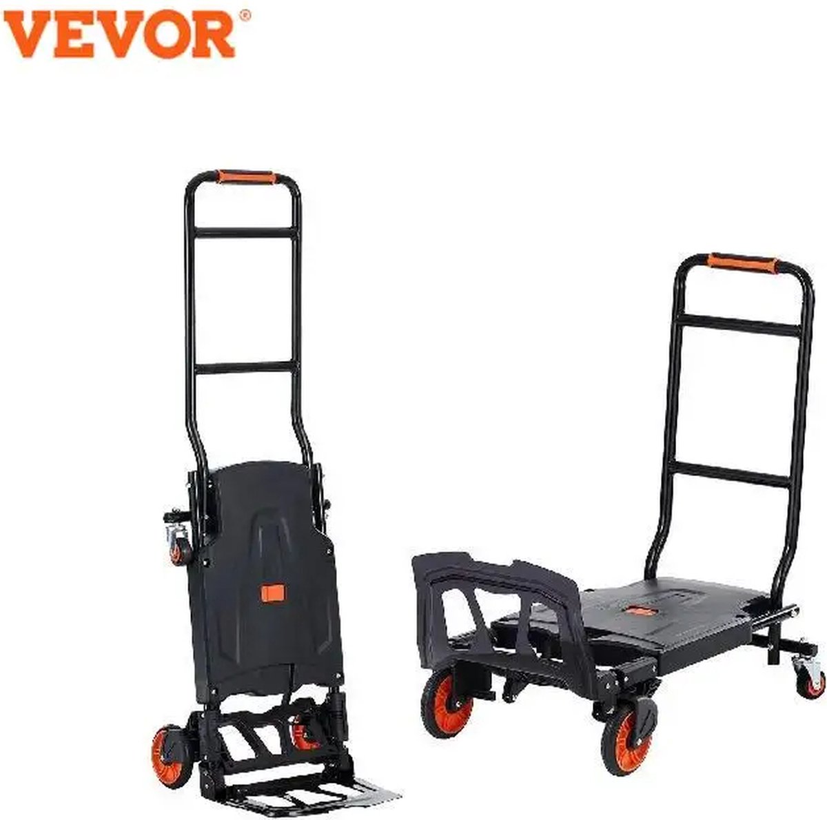 Nique Inklapbare Steekwagen Opvouwbare Handtruck 2 in 1 Aluminium Kar Voor Transport Magazijn Kar Ergonomisch Ontwerp Zwart Max. 136KG