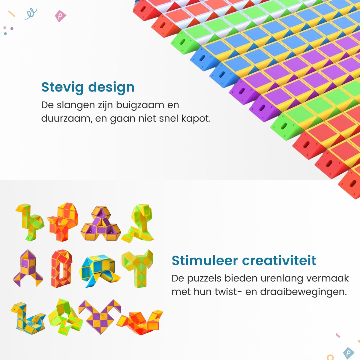 Partizzle 12x Fidget Toys Slangen Pakket - Puzzel Slang Uitdeelcadeautjes - Sensorisch / Educatief Klein Speelgoed - Grabbelton Traktatie Cadeautjes - Voor Kinderen & Peuters - Gekleurd — afbeelding 4
