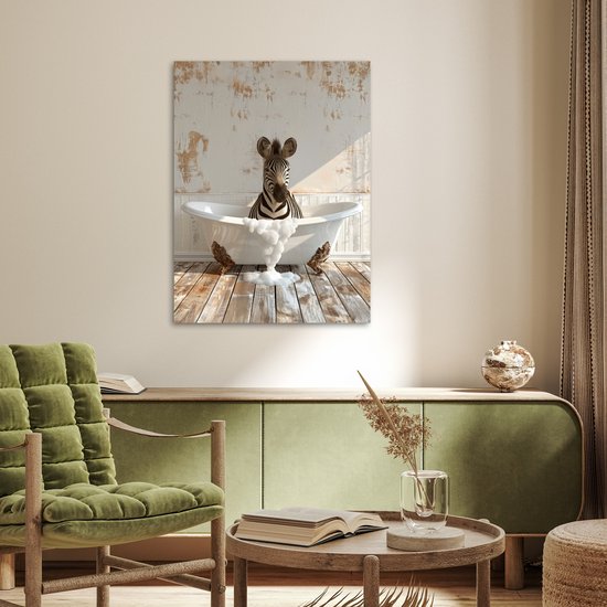 Affiche 60x80 cm - Vintage - Zebra - Animaux sauvages - Baignoire - Posters - Décoration murale salle de bain - Décoration murale murale WC - Accessoires décoratifs - Décoration murale Toilettes