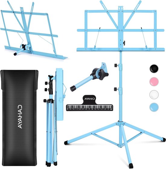 Foto: Opvouwbare muziekstandaard van metaal stabiel en licht draagbare standaard verstelbaar 2 in 1 dubbel gebruik met draagtas blauw cy0204 3