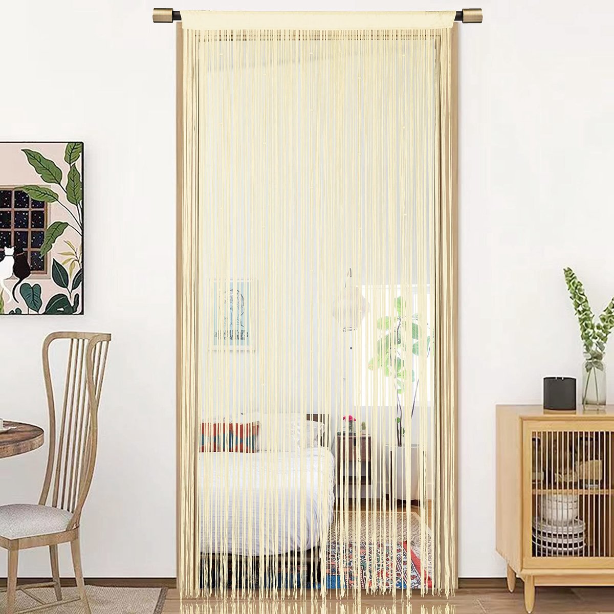 Unyqoos ® Stijlvolle String Deurgordijn en Raamdecoratie voor Multifunctioneel Gebruik – 90x200cm Champagne