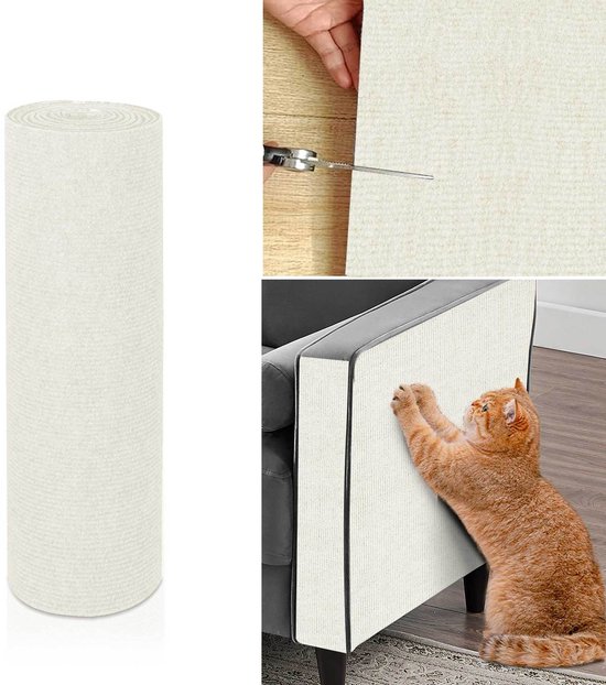 Krabmat voor katten, 300 cm x 40 cm, zelfklevende krabmat voor katten met 20 schroeven, klimkrabmat, doe-het-zelf op maat te snijden krabpaal voor katten ter bescherming van meubels, banken en