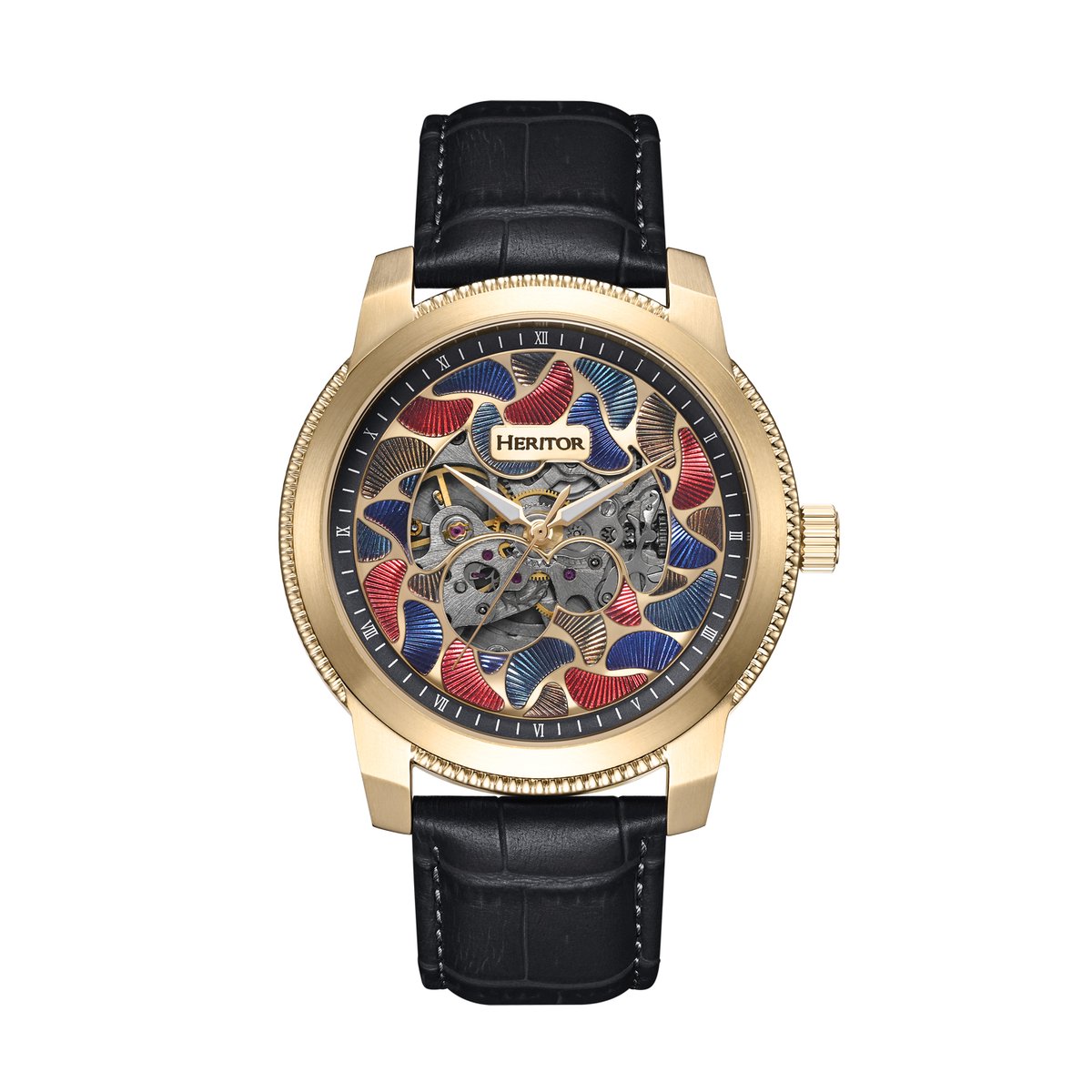 Heritor Automatic Emmanuel Semi-Skelet leren band horloge - Goud-Zwart