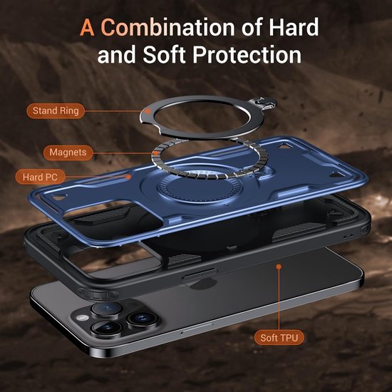 Étui Magsafe pour iPhone 13 Pro Max Bleu marine - Étui Armor avec support à Ring rotatif