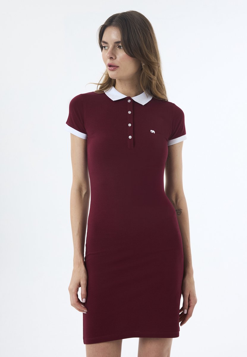 Jimmy Sanders Jurk - Knielengte - Katoenen - Korte Mouw Dames Bordeaux - M