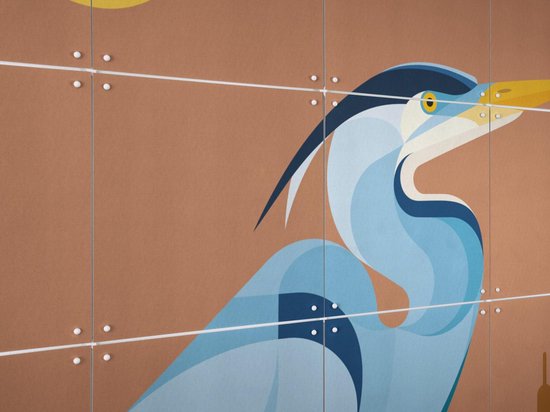 IXXI Héron bleu, Elke Uijtewaal - 80 x 100 cm - Système d'accrochage inclus - Grande décoration murale et affiche - Coloré, Illustrations, Design graphique