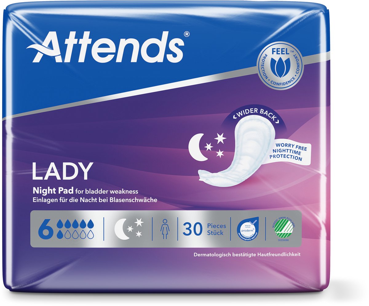 Goedkoopste Attends Lady Night Pad6 - incontinentie inleggers - 30stuks