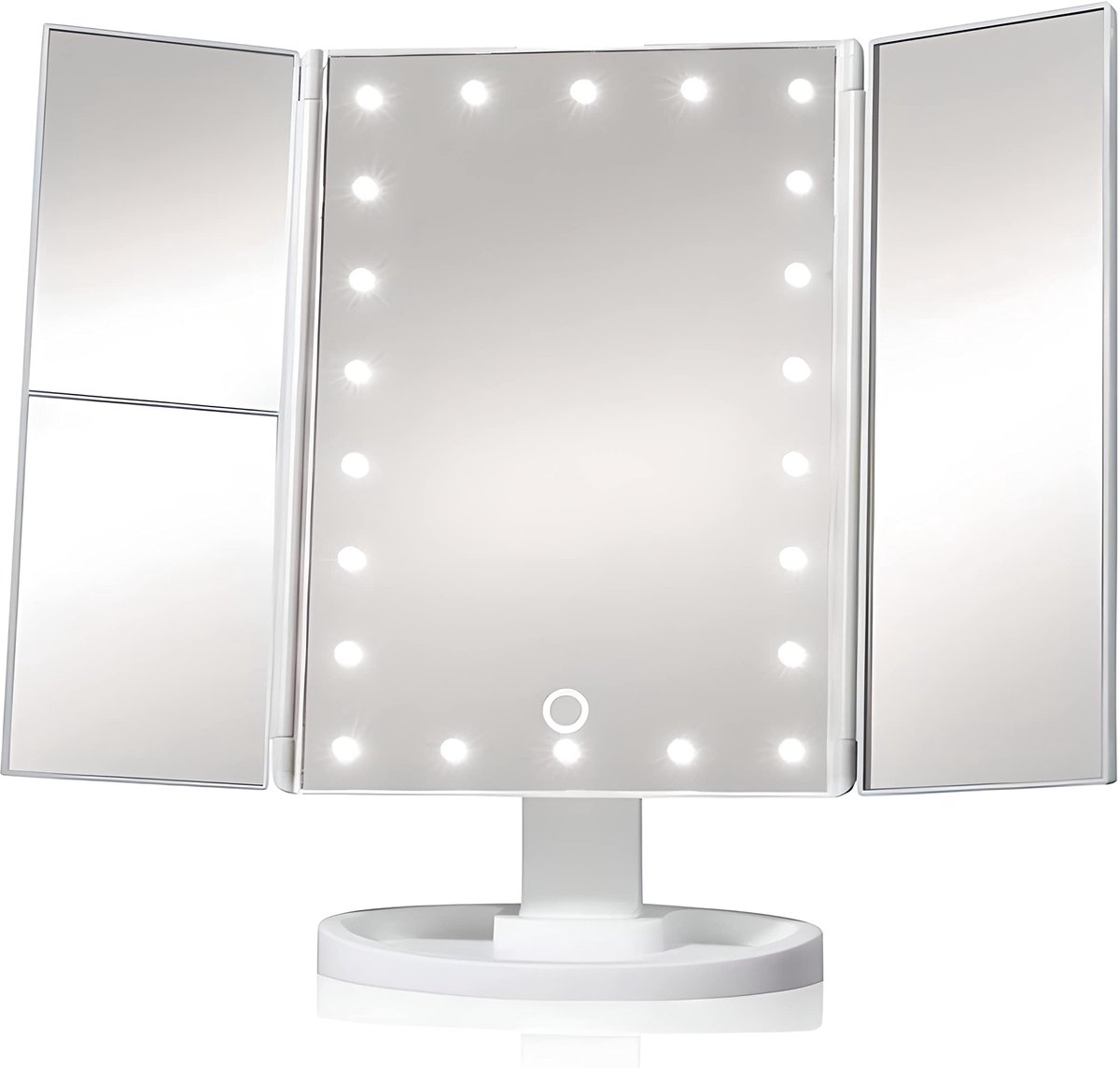 Make-upspiegel met LED Verlichting – 2x & 3x Vergroting – 3-Luik Cosmeticaspiegel – Touch Bediening – Dimbaar – 180° Draaibaar – Wit