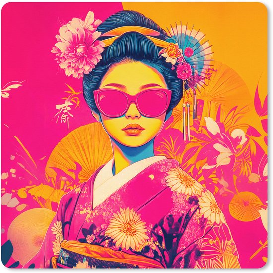 Foto: Muismat xxl 80x80 cm bureau onderlegger bureau mat vrouw zonnebril abstract oranje bureaumat gaming mousepad xl bureaulegger groot computer deskmat