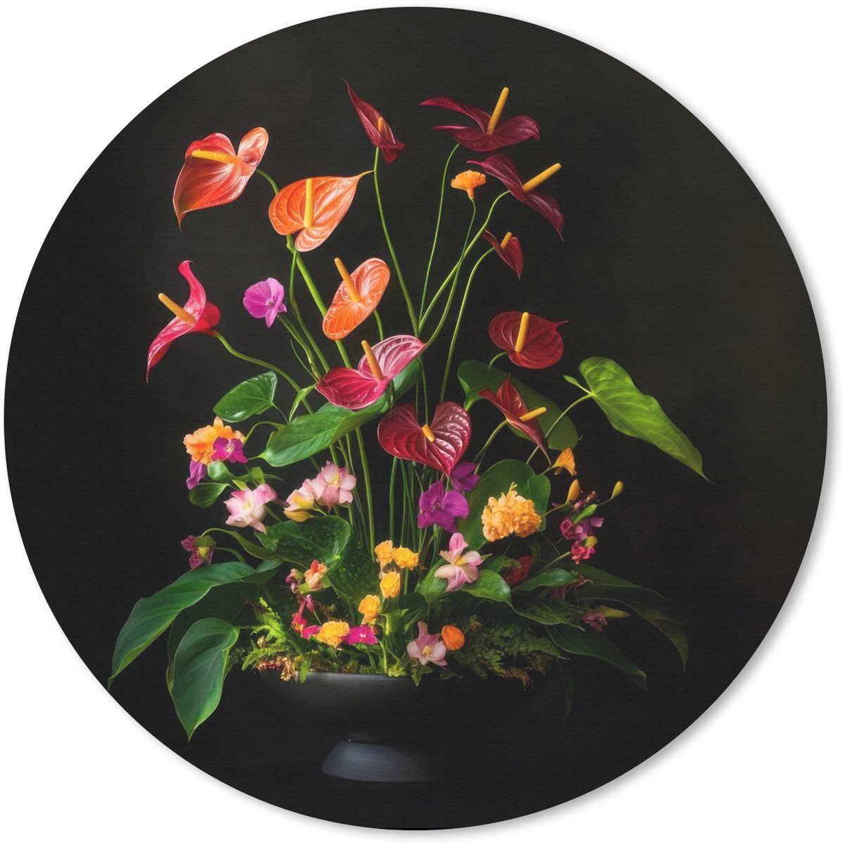Muismat rond 20x20 cm - Mousepad Bloemen - Vaas - Kleurrijk - Ronde muismatten