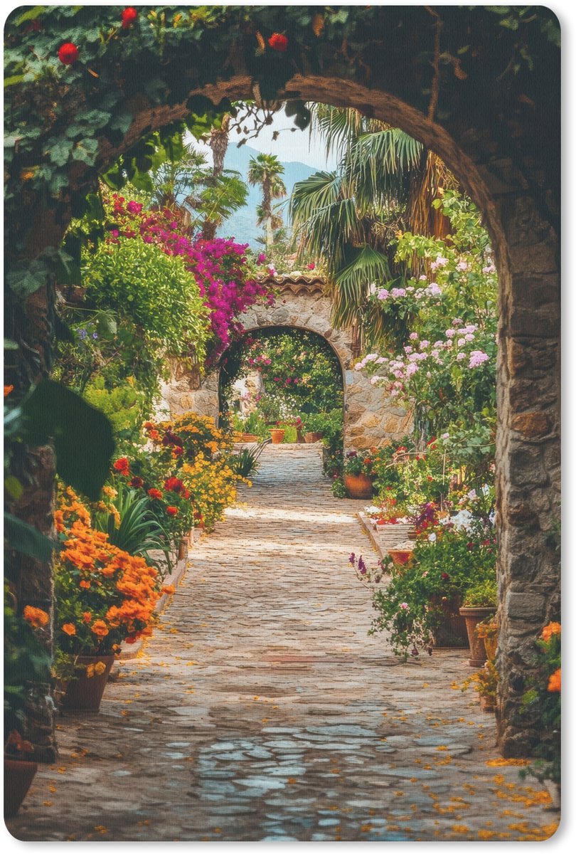 Muismat 18x27 cm - Mousepad Doorkijk - Bloemen - Poort - Stenen - Muismatten