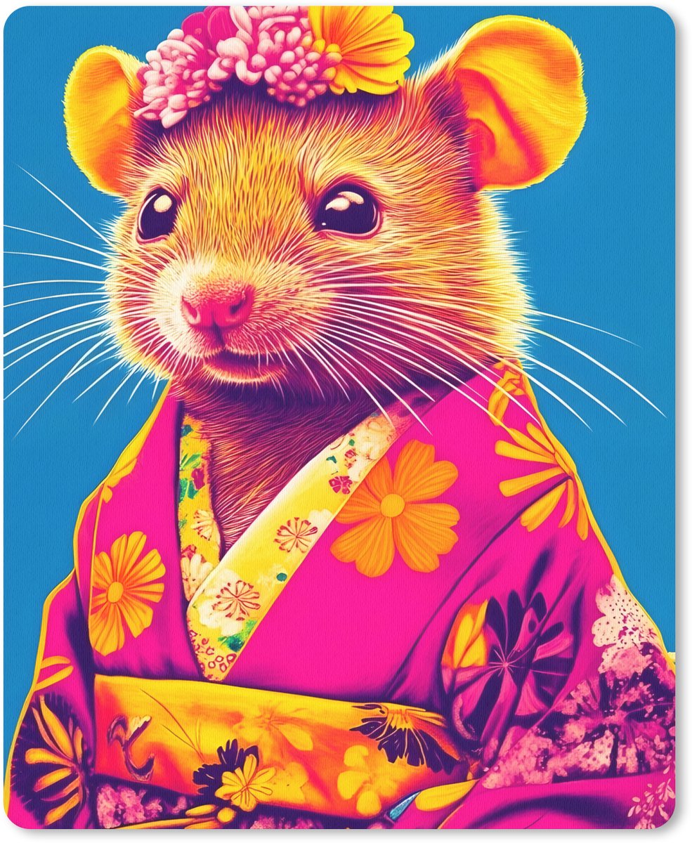 Muismat 19x23 cm - Mousepad Muis - Kimono - Bloemen - Blauw - Muismatten