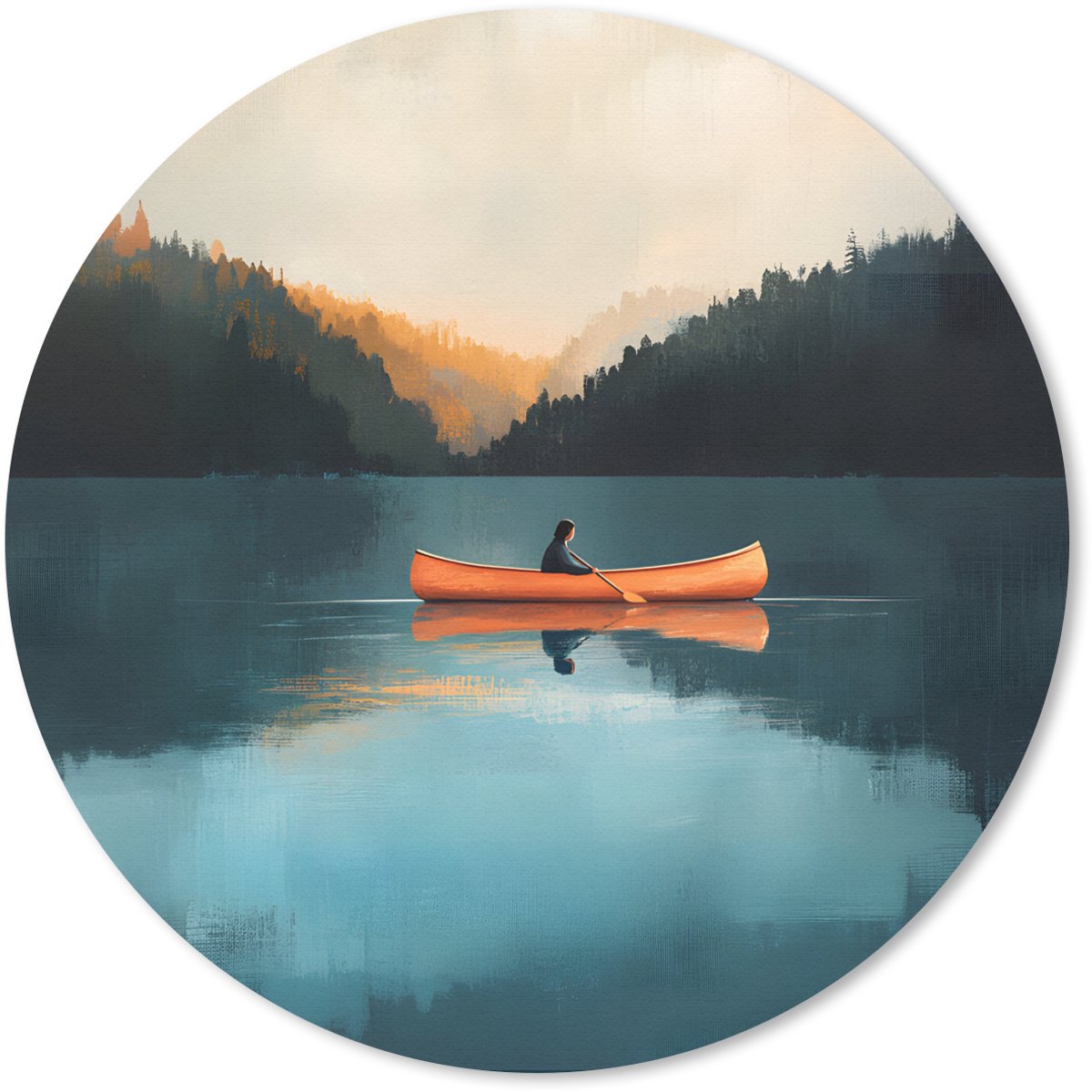 Muismat rond 20x20 cm - Mousepad Bossen - Meer - Kano - Oranje - Ronde muismatten