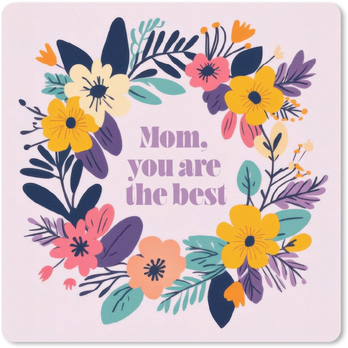 Muismat 20x20 cm - Mousepad Bloemenkrans - Kleurrijk - Moeder - Muismatten