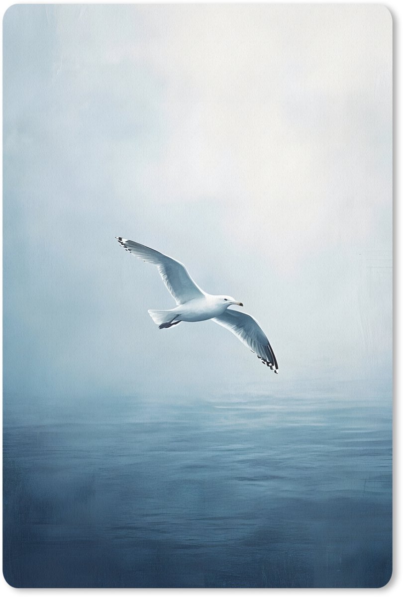Muismat 18x27 cm - Mousepad Meeuw - Wit - Zee - Mistig - Muismatten