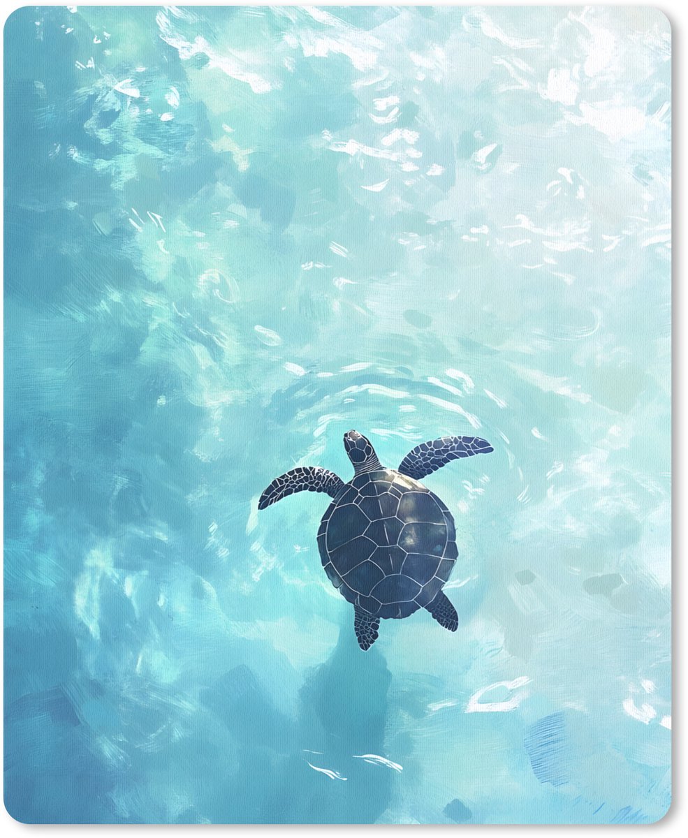 Muismat 19x23 cm - Mousepad Schildpad - Zee - Blauw - Schittering - Muismatten