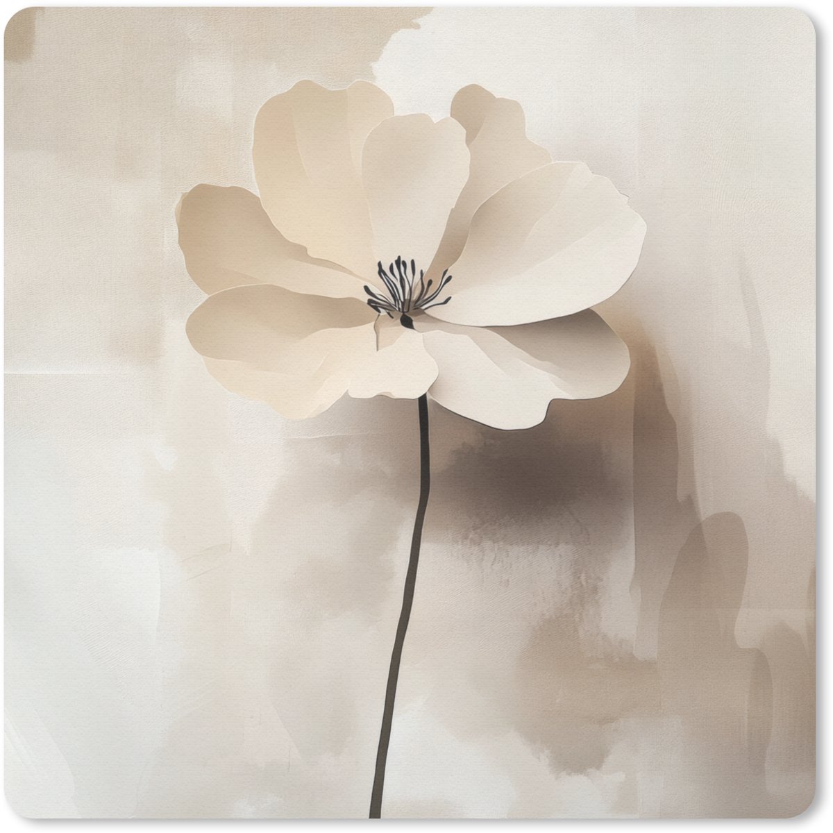 Muismat 20x20 cm - Mousepad Bloem - Beige - Verf - Schaduw - Muismatten