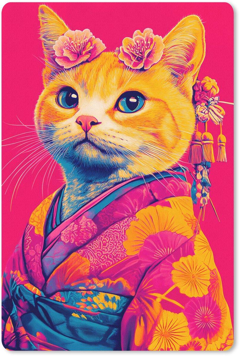 Muismat 18x27 cm - Mousepad Kat - Kimono - Bloemen - Roze - Muismatten