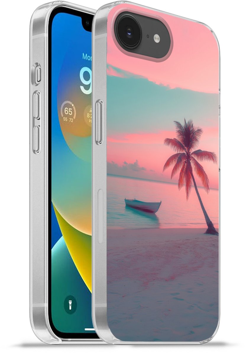 Telefoonhoesje Geschikt voor iPhone 16e hoesje - Zee - Boot - Zonsondergang - Siliconen Telefoonhoesje Telefoonhoesje