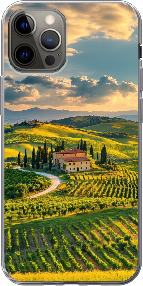 Telefoonhoesje Geschikt voor iPhone 13 Pro hoesje - Toscane - Landschap - Wijngaarden - Siliconen Telefoonhoesje Telefoonhoesje