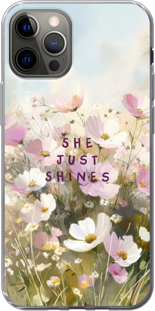 Telefoonhoesje Geschikt voor iPhone 12 Pro hoesje - Quote - Bloemen - Schilderachtig - Siliconen Telefoonhoesje Telefoonhoesje