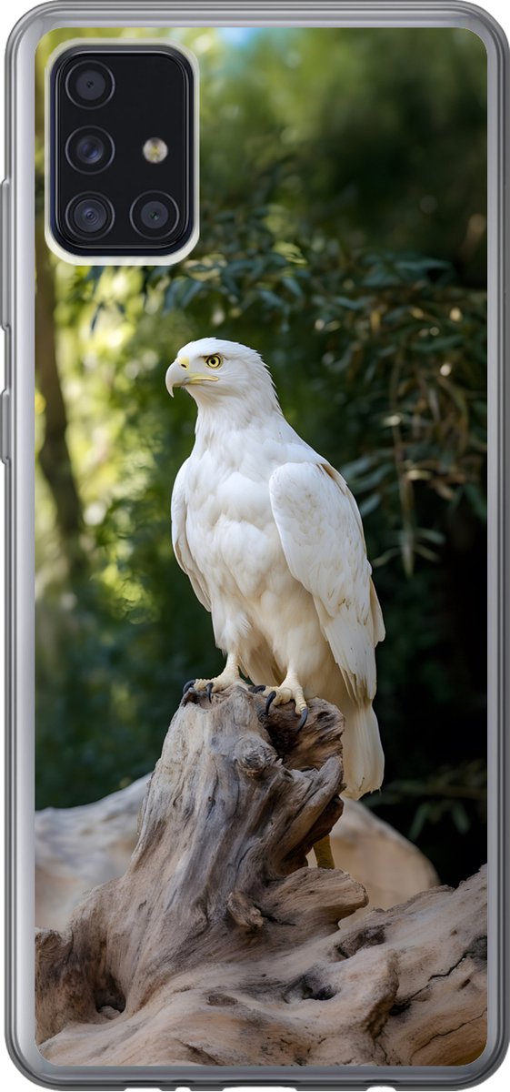 Telefoonhoesje Geschikt voor Samsung Galaxy A52 5G hoesje - Arend - Hout - Wit - Planten - Siliconen Telefoonhoesje Telefoonhoesje