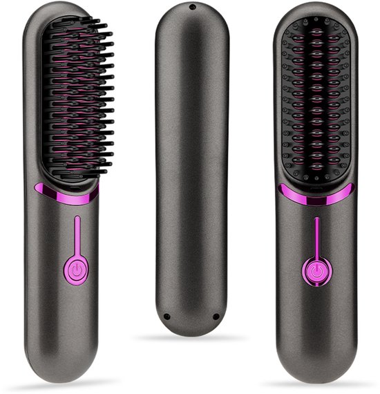 Grijze haarstyler met roze accenten, open kamzijde met roze tanden.