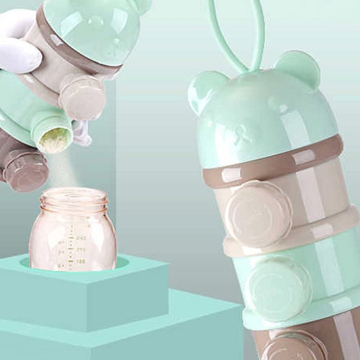 Image of 4-lagen melkpoeder dispenser voor baby's - Draagbare en praktische melkkoffer