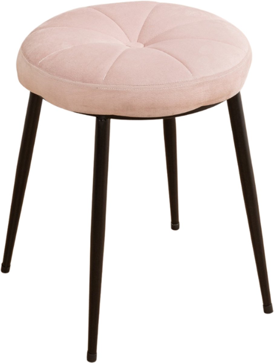 Luxaliving Make-up Kruk / Ronde Poef – Gestoffeerde Zitting – Metalen Poten – Roze – 34×34×45 cm