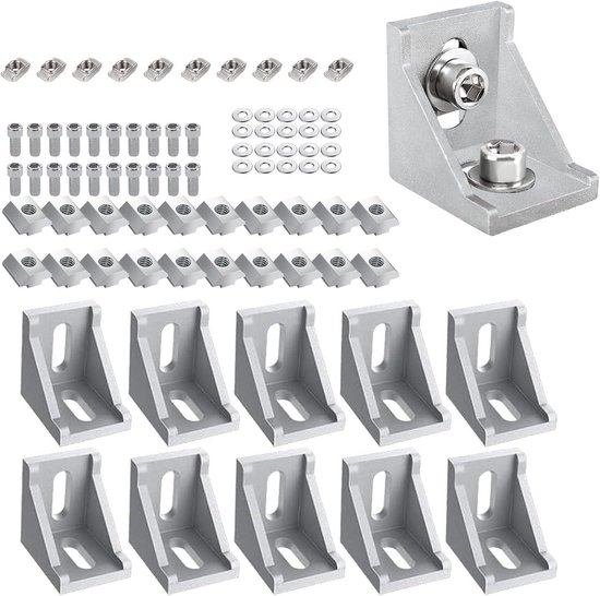 iMeshbean Aluminium profiel, hoekverbinders, 30 x 30, bevestigingsmateriaal, hoekbevestiging, 20 stuks, stabiele aluminium hoekhoek voor stangenprofiel, montageprofiel, doe-het-zelfproject (3030