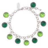 Behave® Armband zilver kleur met hangertjes steentjes groen 17 cm