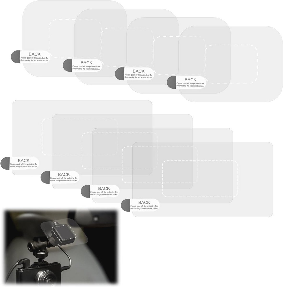 Transparante Elektrostatische Dashboard Camera Stickers - Weerbestendige Auto Stickers voor Voorruit - 8 Stuks