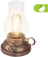 BRILONER Kanea - Oplaadbare Tafellamp - stijl olielamp- aanraakfunctie - dimbaar - IP44 - warm wit licht - Ø10.5 x 17.5 cm - brons