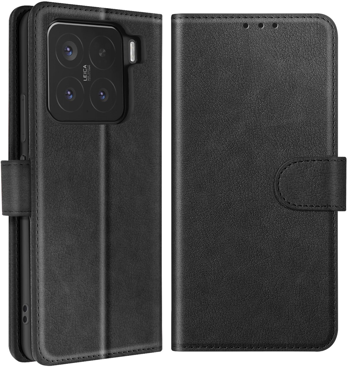 Avizar Tasje Geschikt voor Xiaomi 15 Clapet Portemonnee en Videohouder, Zwart