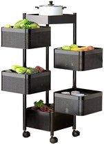 Bol.com CHIWIN Serveerwagen - Keukentrolley op wieltjes - Keukenwagen met 5 Plateaus - Keukeneiland Staand - met 360° Draaibare ... aanbieding