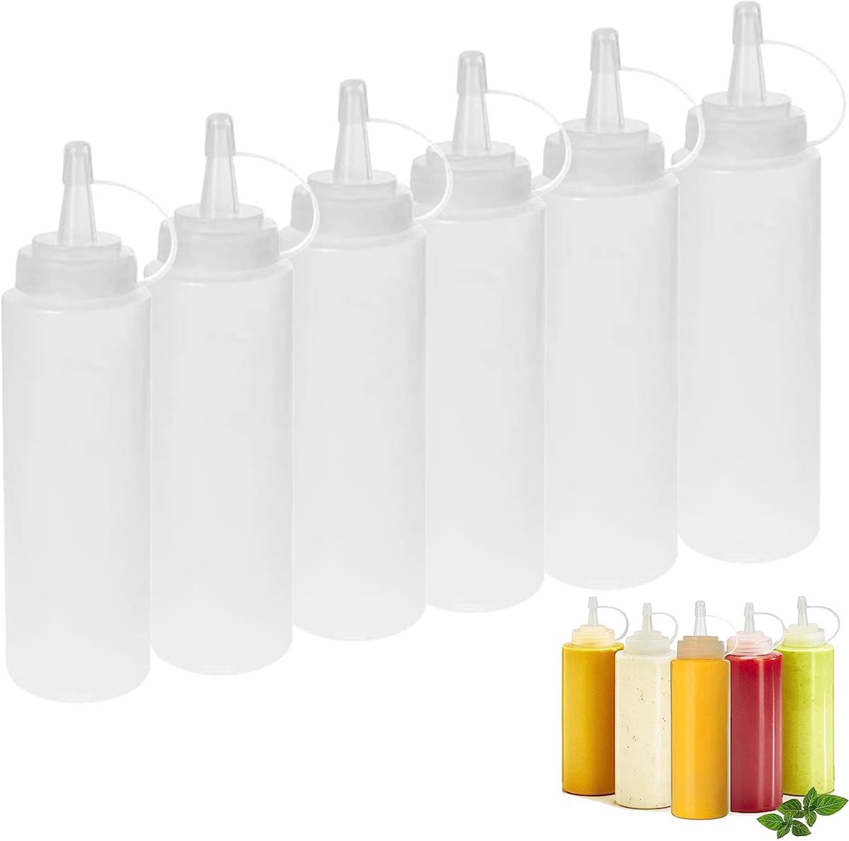 Ibenzoa® Plastic Knijpflessen Set Voor Sauzen en Meer, 6 Stuks, Ideaal Voor Keuken en Restaurant