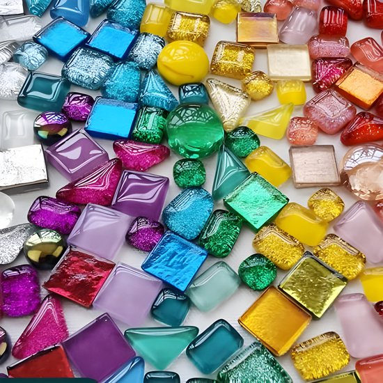 Rayher Fun Ceramica mozaïekmix, veelhoekig geglazuurde klei, regenboogkleurige mix om te knutselen, doos 500 g, 14863990, regenboog