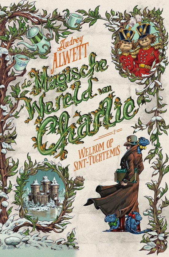 Boekomslag met de titel 'De Magische Wereld van Charlie' en een illustratie van een man in een bruine jas met twee blauwe draken.