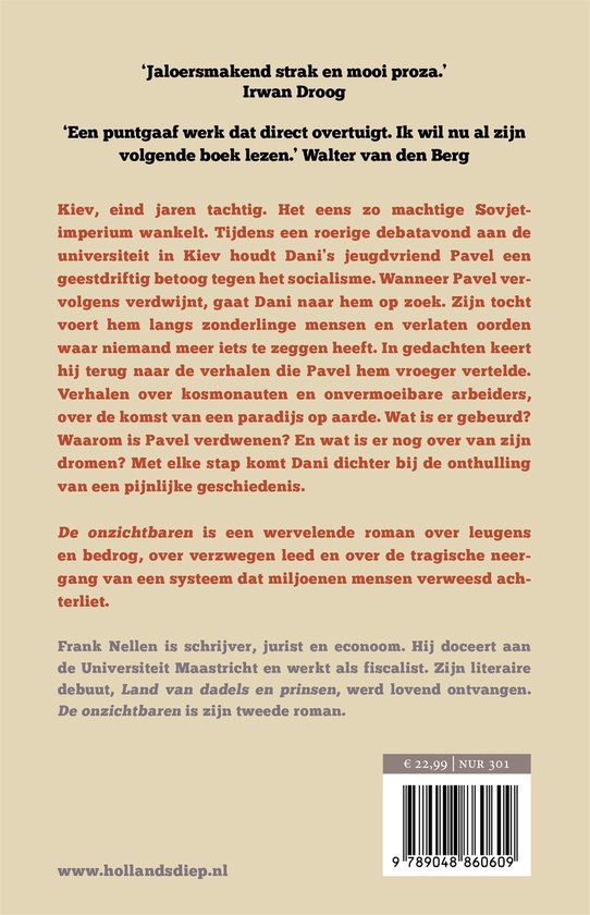 Boek kaft met tekst over 'De onzichtbaren' van Frank Nellen, met prijs en ISBN.