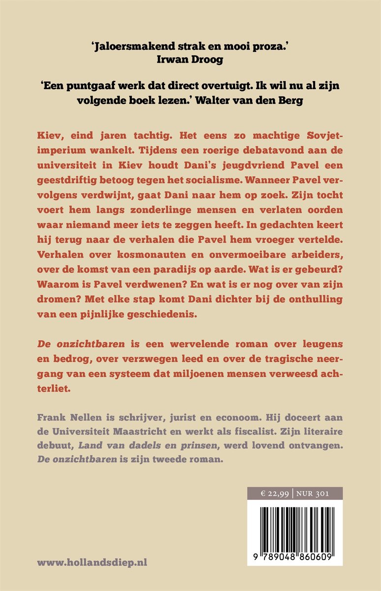 Boek kaft met tekst over 'De onzichtbaren' van Frank Nellen, met prijs en ISBN.