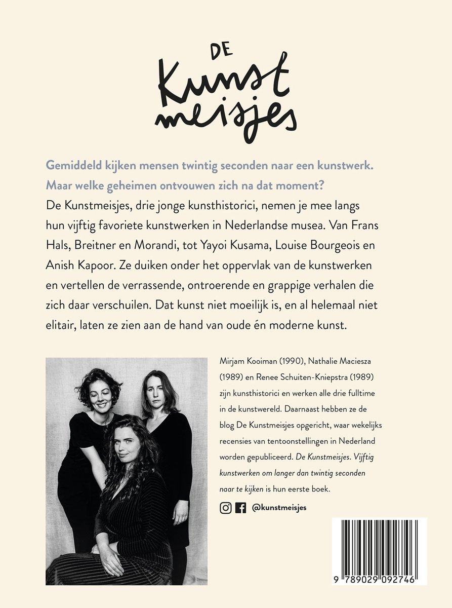 Boekomslag met tekst en foto van de drie auteurs, Mirjam Kooiman, Nathalie Macieszja en Renee Schuiten-Kniestra. Titel: De Kunstmeisjes.